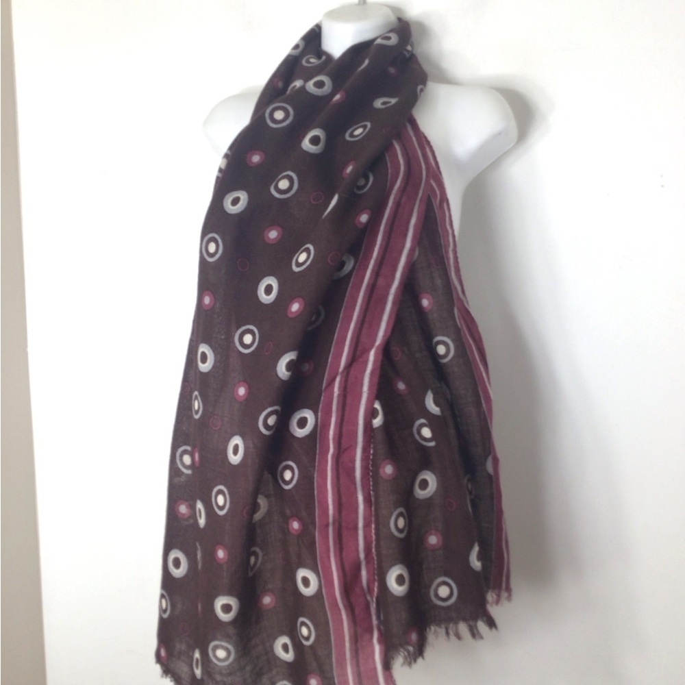 Renoma scarf women purple pink polka dot raw hem peacock